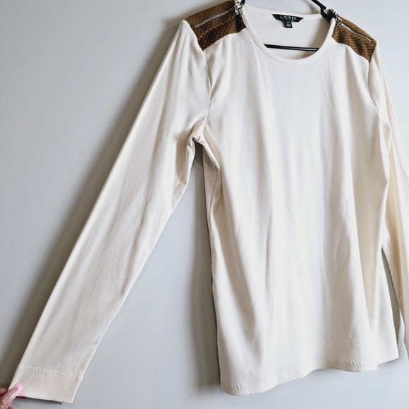 Lauren Ralph Lauren Cream Ribbed Long Sleeve Top w/Zipper Details Sz XL.C59 - Picture 8 of 12